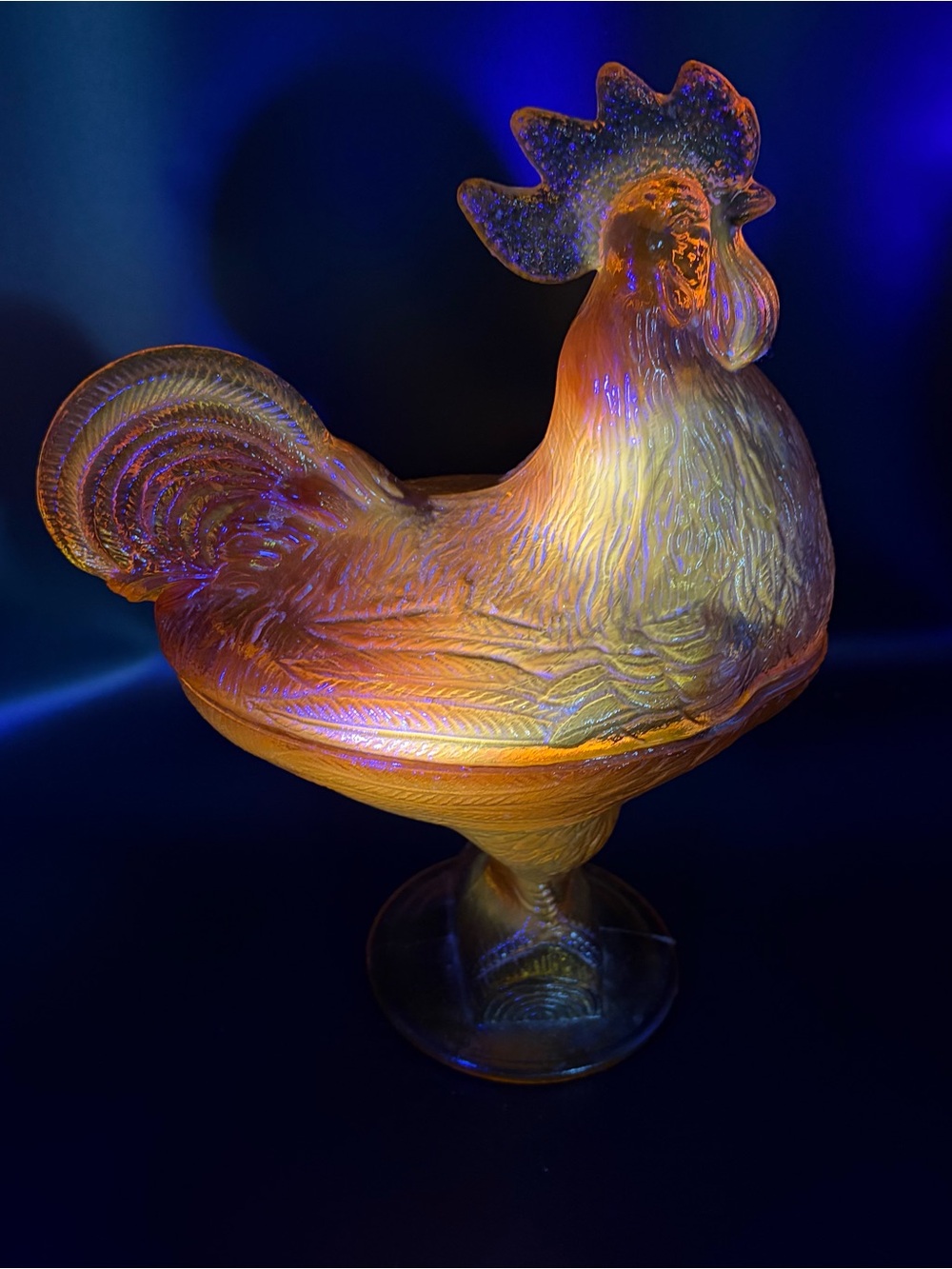 VTG Kanawha Glass Rooster Pedestal Dish Amberina